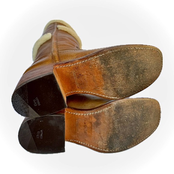 SOLD FRYE Vintage Campus Shearling Brown Tall Knee High Western Boots Size 8 - Picture 5 of 7